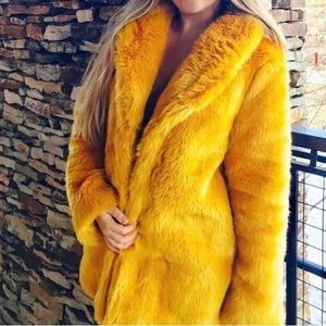 Missguided | Women’s Yellow Faux Fur Oversized Coat Medium